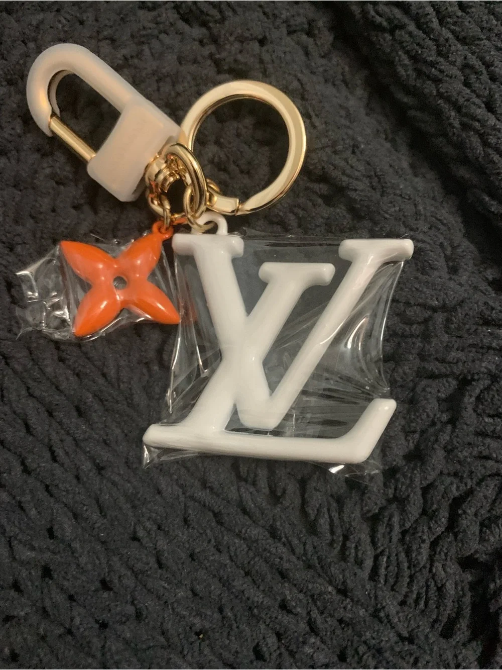 Luxury White & Orange Initials Key Charm